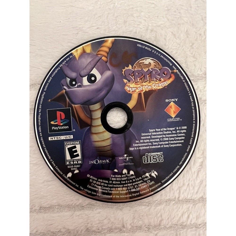 Spyro Year of The Dragon  (Playstation, PS1, 2000) Disc Only